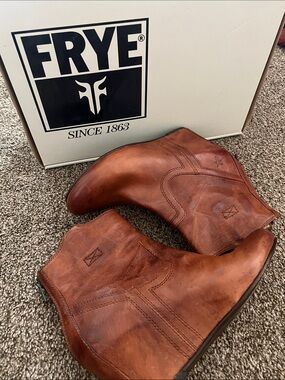 Frye Rustic Tan Leather Wedge Ankle Boots